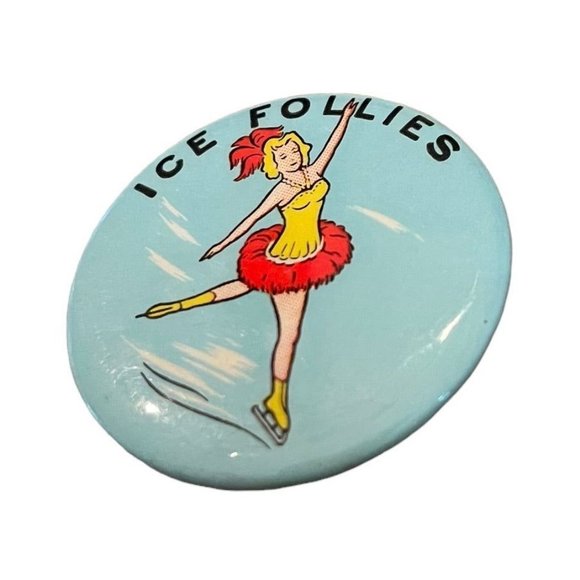 Vintage 1950s Ice Follies Extended Pinback Ice Skater Blue 1.75" Diameter - Picture 4 of 7